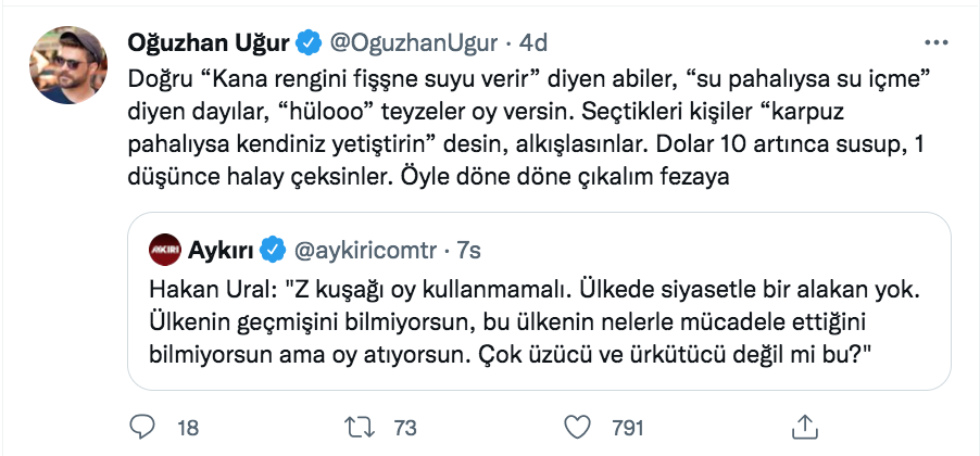 oguzhan ugur dan hakan ural in z kusagi oy kullanmasin sozlerine tepki